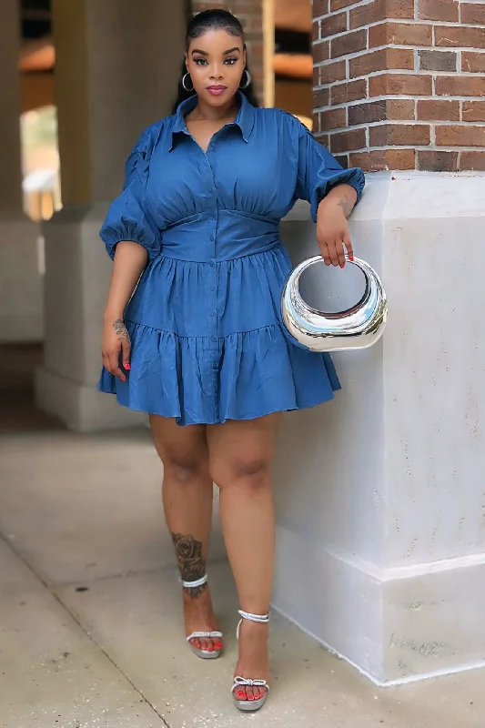 Carolyn Fun And Flirty Denim Babydoll Dress Plus