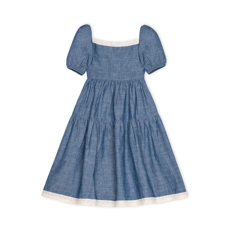 Crochet Trim Organic Chambray Dress - Baby