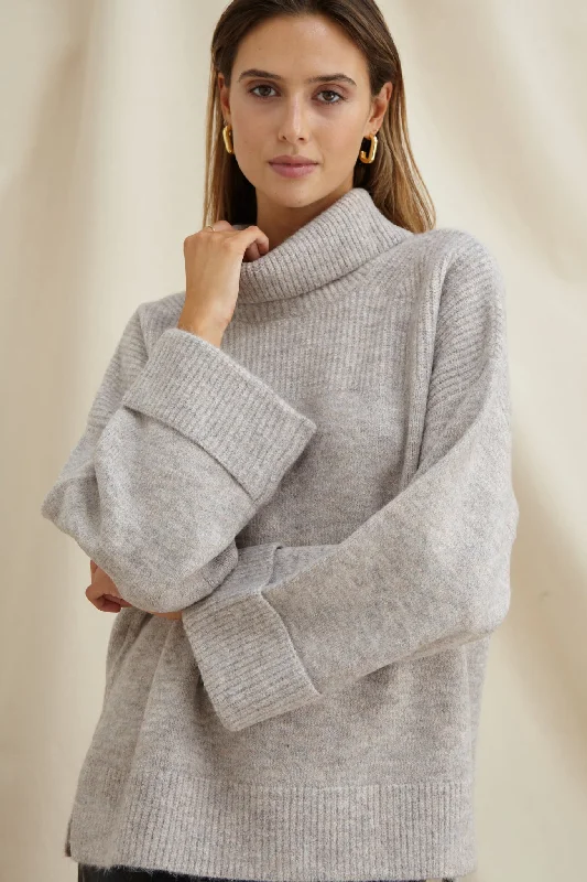 Charli Vanessa High Neck Sweater in Grey Melange