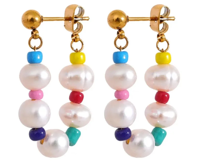 Pearl and Bead Hoop Earrings