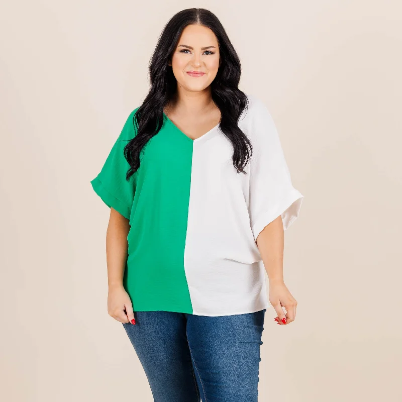 Double Dose of Color Top, Kelly/Off White