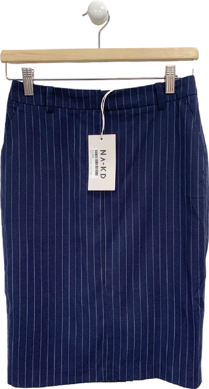 NA-KD Navy Pinstripe Woven Pencil Knee Length Skirt EU 34