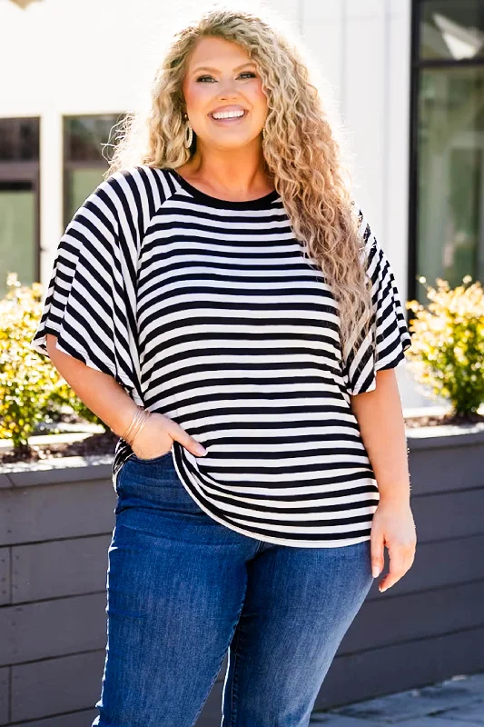 One's True Stripes Top, Black/Ivory