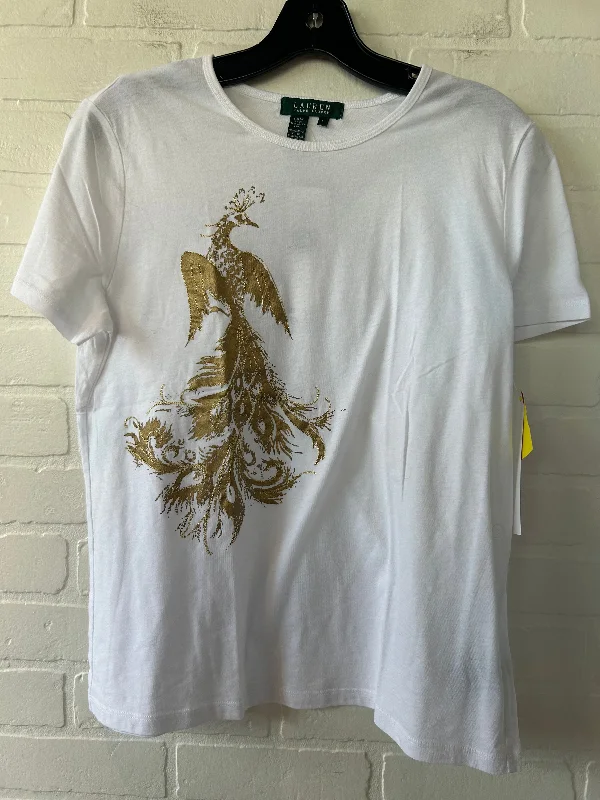 Top Short Sleeve By Lauren By Ralph Lauren In Gold & White, Size: L