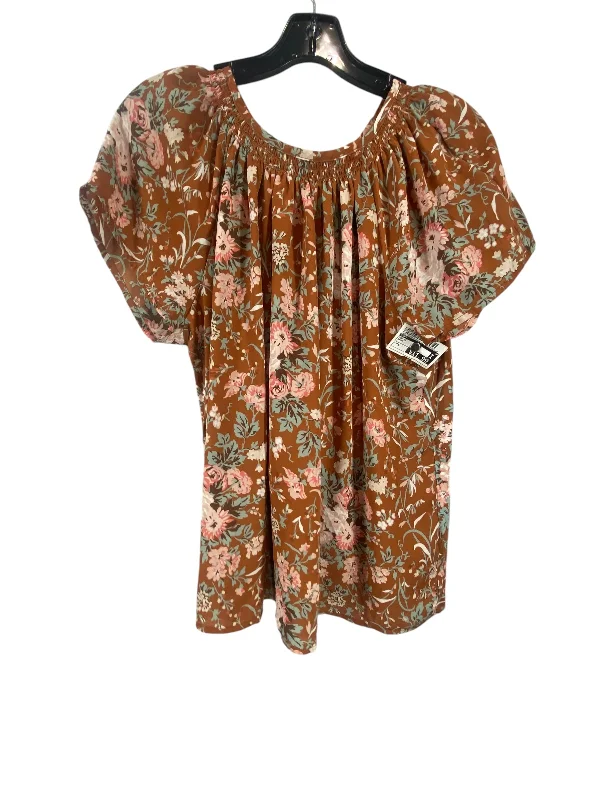 Top Short Sleeve By Loft In Brown, Size: L