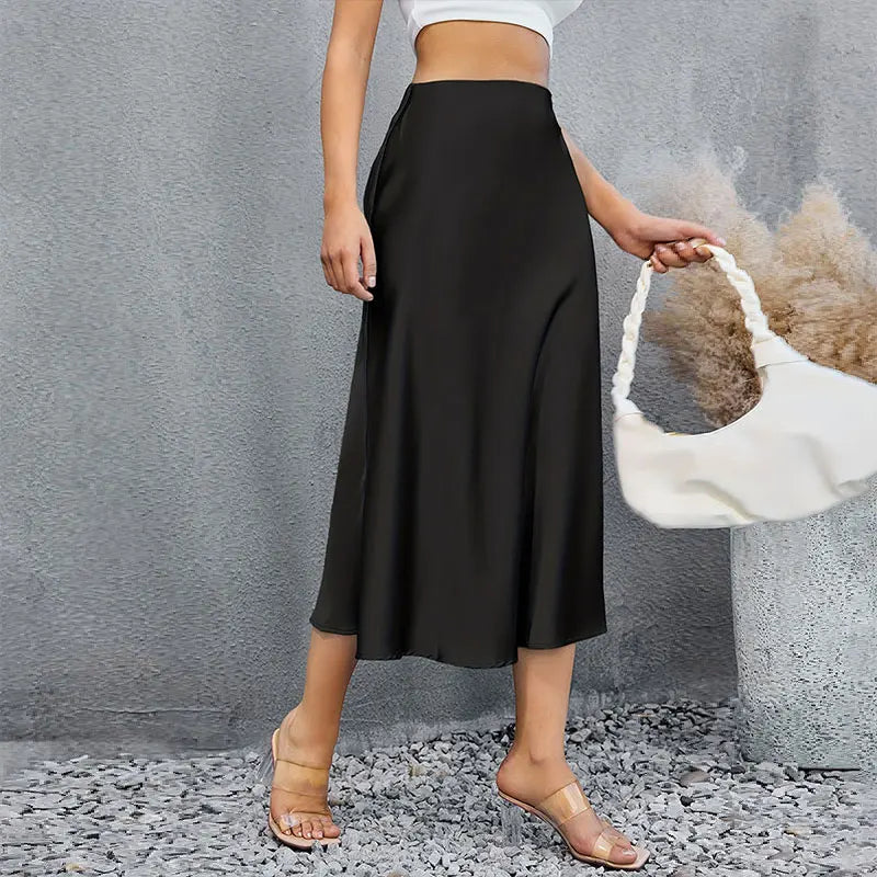 Women's Pencil Ruched Satin Fashion Designer Skirts (Midi)