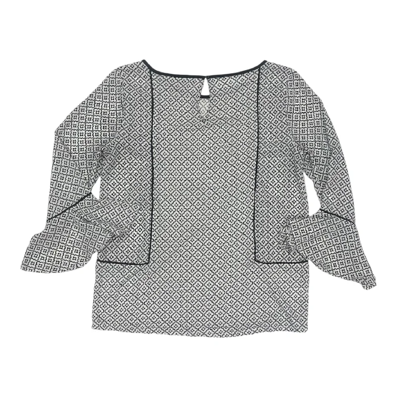 Blouse Ls By Loft In Black & White, Size:S