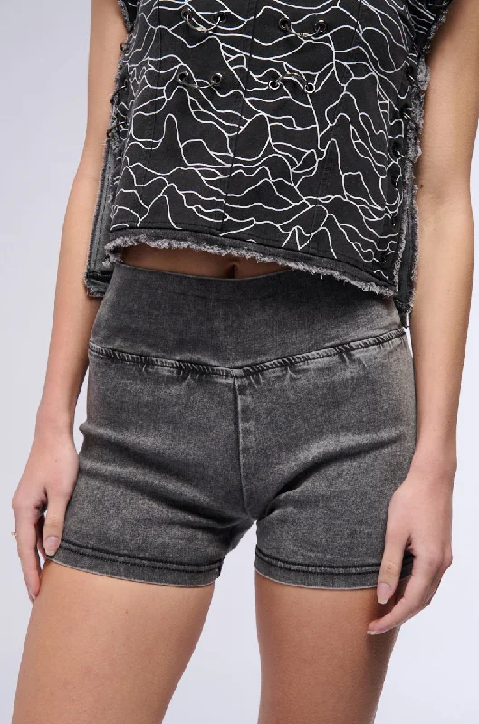 THE FLEX FIT DENIM BIKER SHORT IN BLACK DENIM