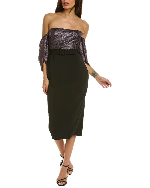 Badgley Mischka Foiled Midi Dress