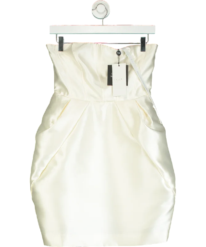 Club L Cream Ivory Bandeau Mini Dress With Tulip Skirt UK 8