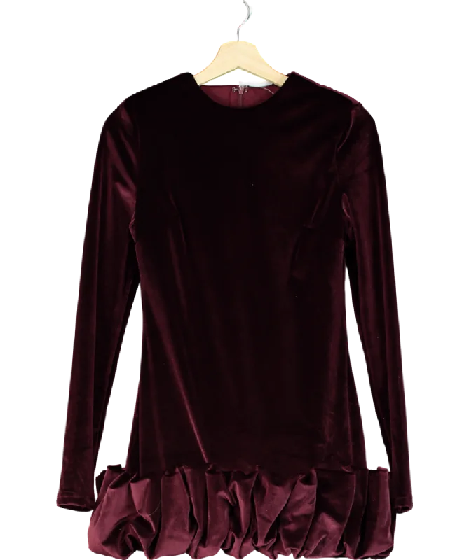 Club L Red Port Velvet Long-sleeved Ruffled Mini Dress UK 8