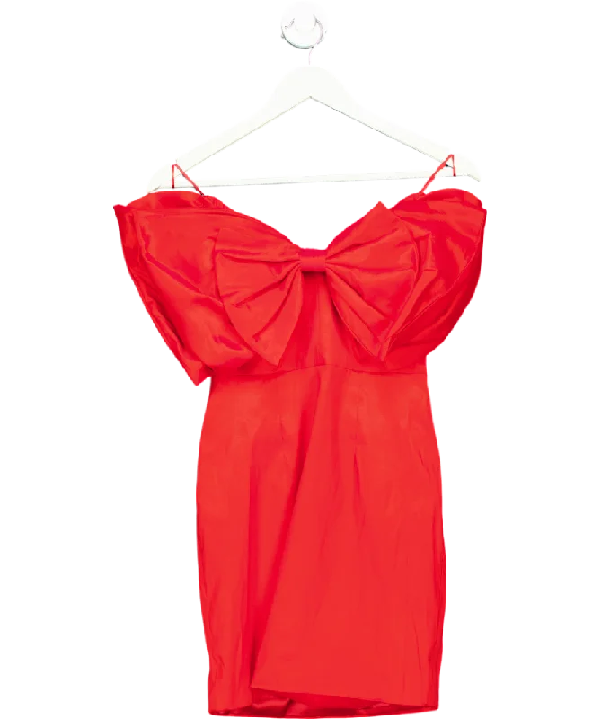 Cocktail Glam Red Bardot Bow Mini Dress UK 8