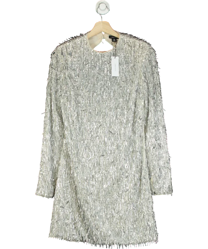 Karen Millen Metallic Sequin Strong Shoulder Cut Out Back Woven Mini Dress UK 8