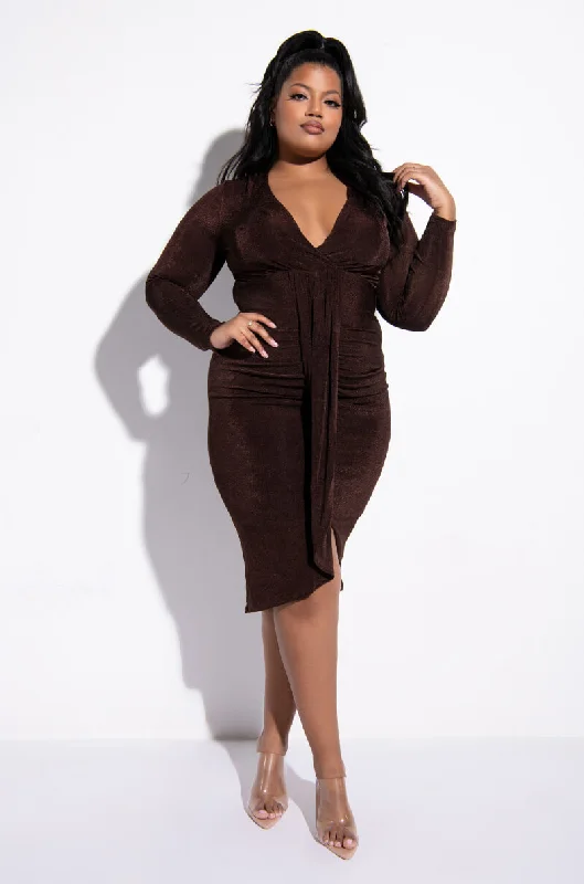 PLUS WHAT I NEED LONG SLEEVE MIDI DRESS