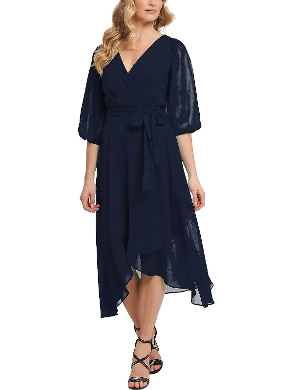 Womens Faux Wrap Calf Midi Dress