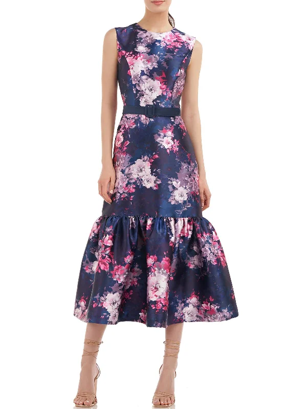 Womens Floral Midi Cocktail and Party Dress