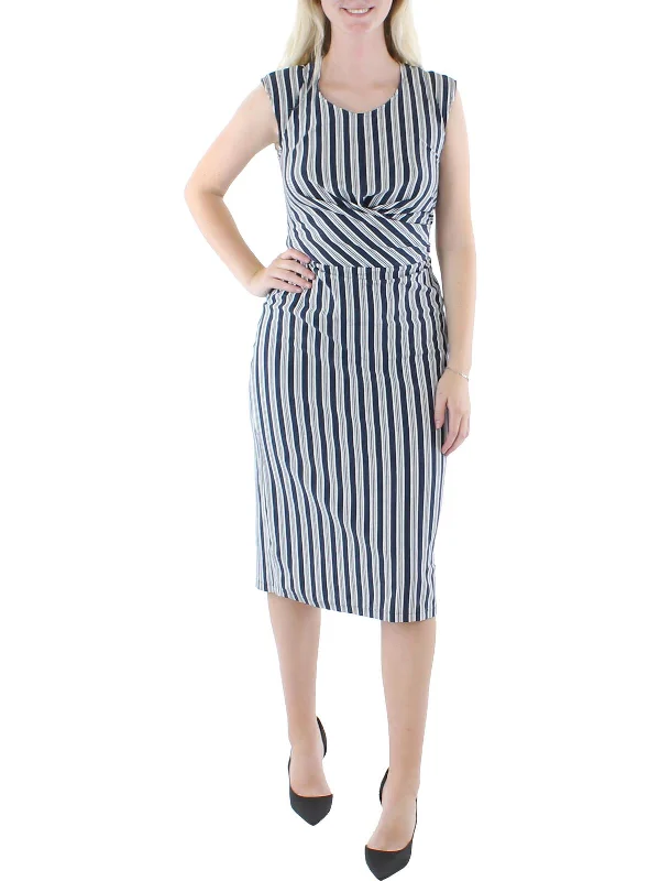 Womens Striped Calf Midi Dress