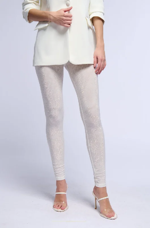 CLARISSA EMBELLISHED MESH LEGGINGS IN WHITE