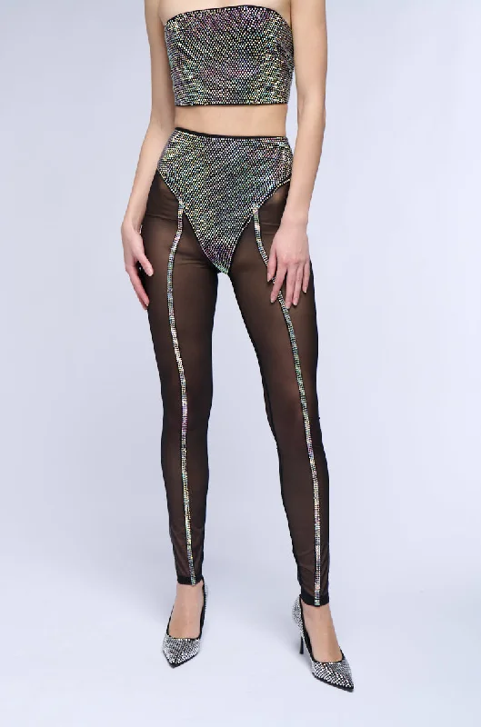 DYNAMITE EMBELLISHED HIGH WAIST MESH LEGGING IN BLACK SILVER