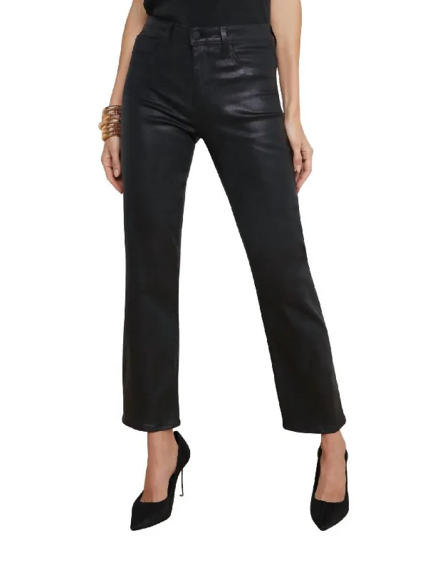 Ginny Coated Denim Straight Leg Jeans In Noir Coated