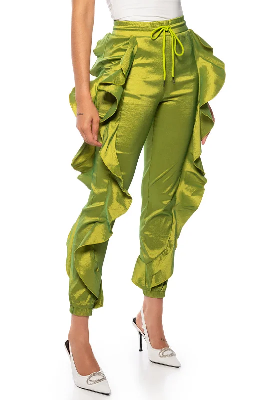 MELANIE RUFFLE DETAILED JOGGER IN LIME