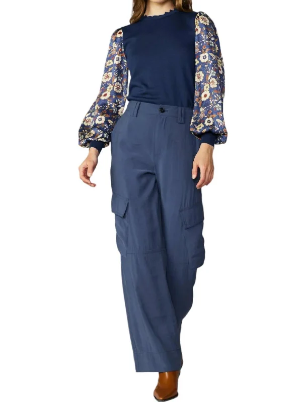 Wide Leg Cargo Pants In Slate Navy