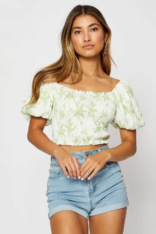 Print Crop Top Short Sleeve