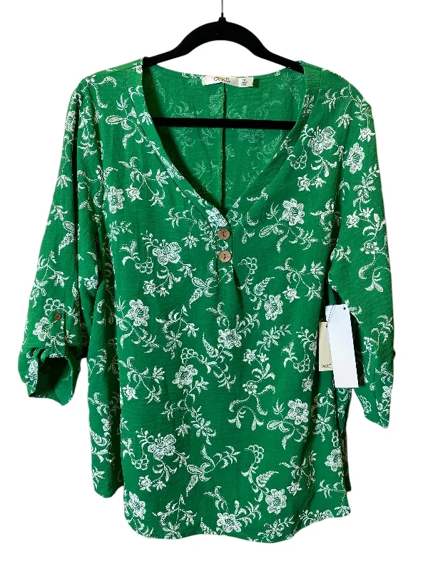 Top 3/4 Sleeve By Clothes Mentor In Green & White, Size: 2x